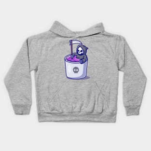 Cute Grim Reaper In Mug Cartoon Kids Hoodie